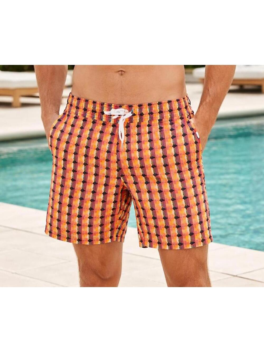 Onia The Charles 7" Swim Trunks Geometric Print Drawstring Lined Shorts Size M